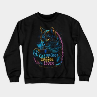 Cat mother coffee lover neon Crewneck Sweatshirt